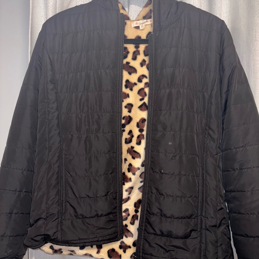 Magnolia Black Quilted Jacket with Leopard Lining